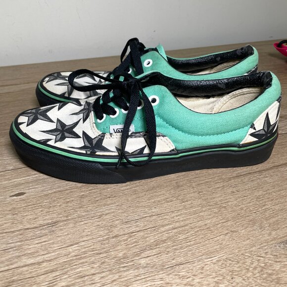 Men's 6.5/Women's 8 Custom Designed Teal & Black Star Vans - Picture 4 of 12